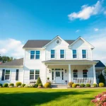 Explore the elegance of a Sharon Custom Colonial New Build surrounded by a beautifully landscaped garden.