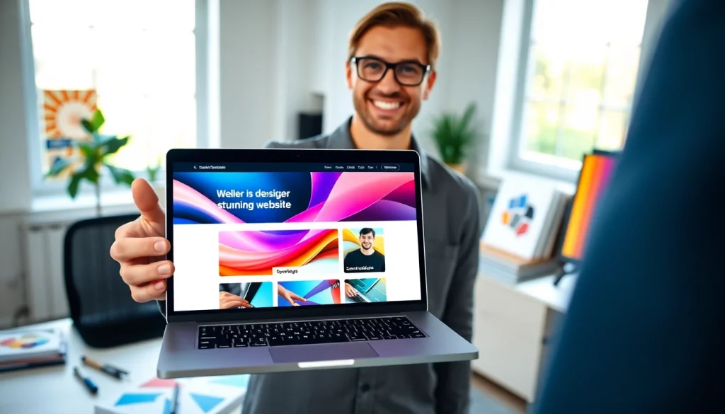 Showcase Hereford website design process with a professional web designer in a vibrant workspace.