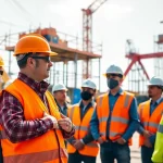Construction site safety practices displayed by workers, emphasizing teamwork and vigilance.