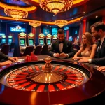 Players enjoying a thrilling moment at the 788t casino, surrounded by vibrant gaming elements.