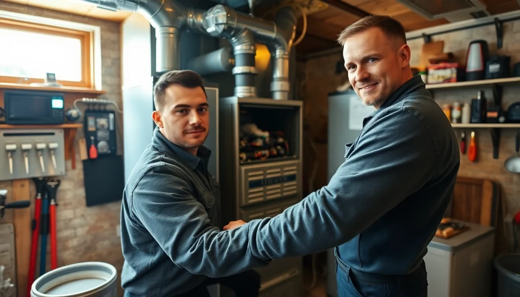 Expert furnace installation technician in St. Paul adjusting a modern furnace.
