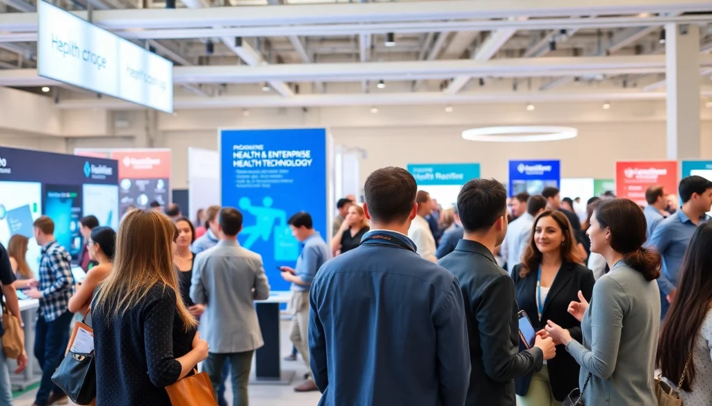 Attendees networking at a vibrant digital health and enterprise technology conference.