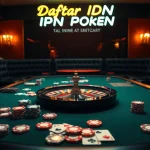 Ikuti daftar idn poker dengan kartu dan chip yang berwarna-warni di meja kasino profesional.