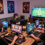 Exciting Go88 gaming scene with players enjoying various online games, vibrant atmosphere and interactive experience.