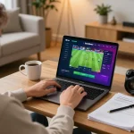 Socolivetv user enjoying online gambling experience in a cozy home setup with gaming notes.