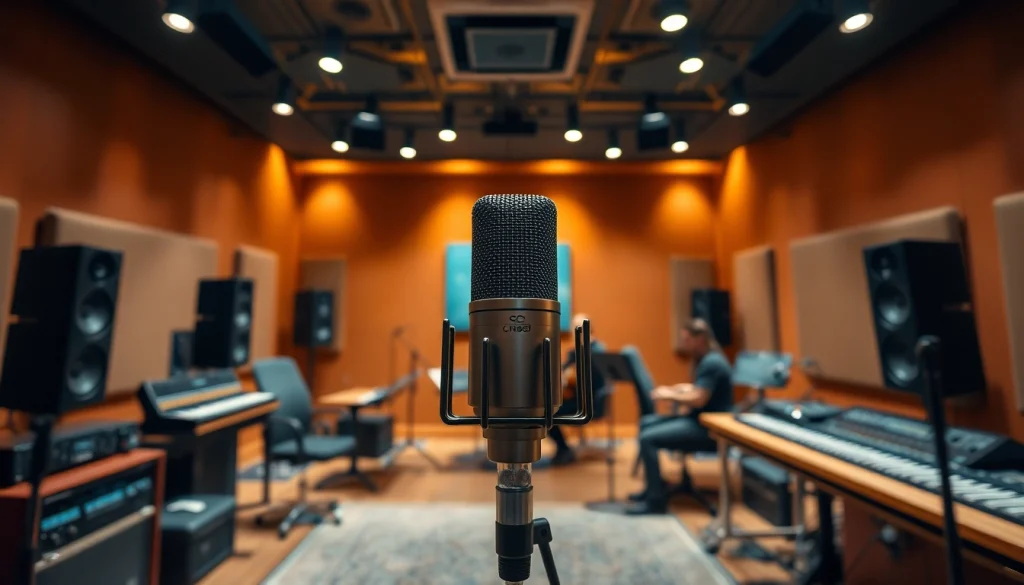 Modern recording studio featuring CM88 microphone, showcasing creativity and collaboration.