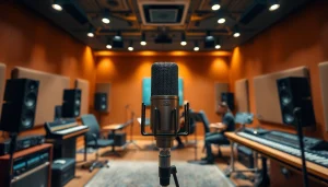 Modern recording studio featuring CM88 microphone, showcasing creativity and collaboration.
