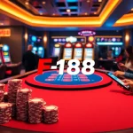 F168 online casino players enjoying a live blackjack game with vibrant poker chips and slot machines.