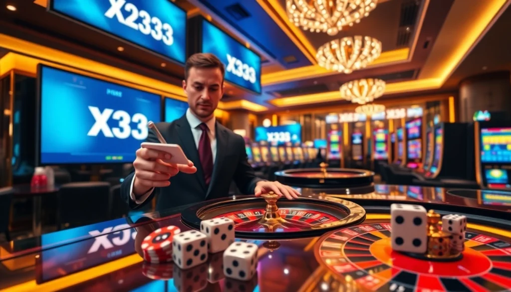 X333 platform displaying strategic betting on sports and casino games with vibrant chips