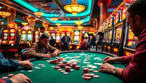 Exciting poker game at a casino highlighting kenzototo with vibrant players and colorful chips.