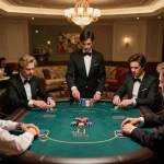 Exciting poker gameplay at an elite table, highlighting strategy and thrill at https://888vnd.bid/ during a luxury gaming night