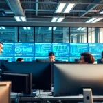 IT support services team collaborating in a modern setting with technology and teamwork.