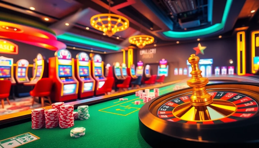 Experience the thrill of jamuslot alternatif with vibrant casino elements like slot machines and poker chips.