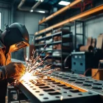 Custom metal fabrication processes highlighted by skilled artisans and their intricate machinery.
