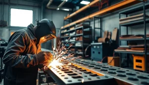 Custom metal fabrication processes highlighted by skilled artisans and their intricate machinery.