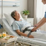 Adjustable giường bệnh nhân enhancing comfort for elderly patient in serene hospital room.