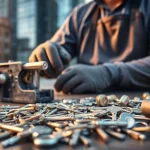 Locksmith near me focused on key cutting in an urban setting, exemplifying professional service.