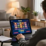 pengaturan permainan mobile dasi4d dengan tablet menampilkan antarmuka kasino online dan catatan strategi