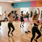Transform photos into dynamic dance videos with dance ai technology, showcasing lively dance studio atmosphere.
