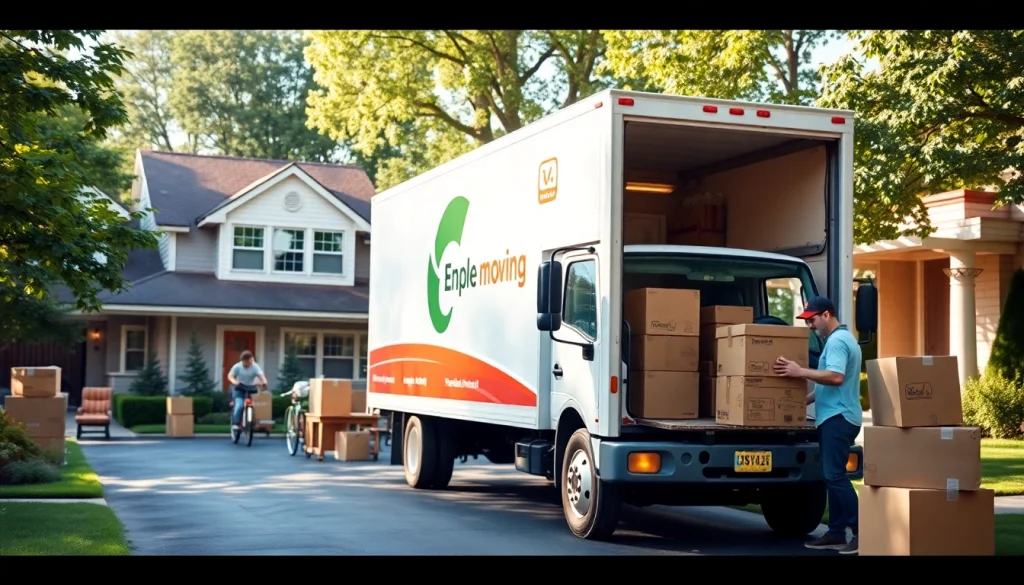 Efficient removals near me with professional movers coordinating boxes and truck.