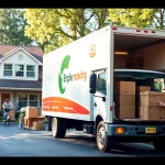Efficient removals near me with professional movers coordinating boxes and truck.