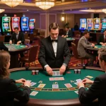 A thrilling scene at 888new blackjack tables with strategic gameplay and elegant casino ambiance