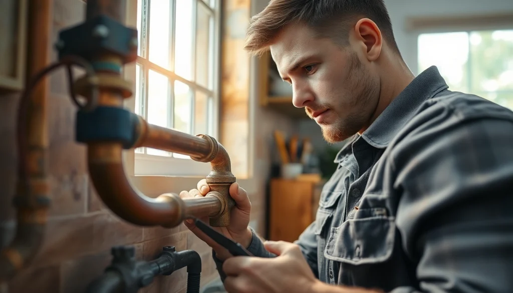 Plumber analyzing old pipes during whole house repiping services Clearwater FL in a bright kitchen.