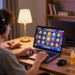 Player spinning online slots on laptop, discovering top link gacor for exciting wins.