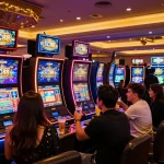 Players enjoying vibrant SC88 slot machines in a lively casino atmosphere with dynamic lighting.