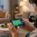 Player analyzing sports betting odds on their smartphone while enjoying online gaming at home with uu88