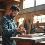 Crafting skills showcased in a carpentry apprenticeship with tools and materials representing craftsmanship.