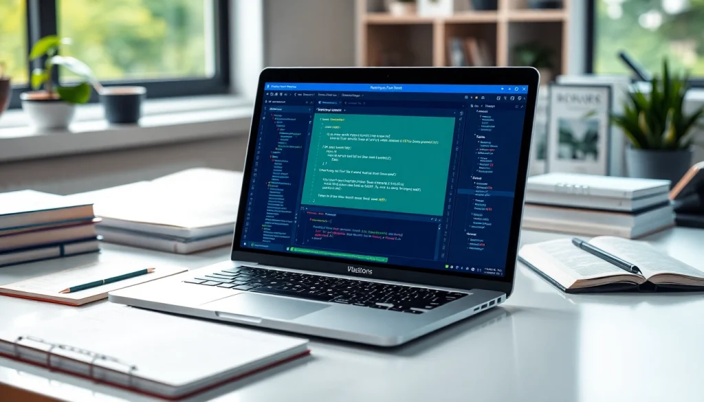 Showcasing a test automation tool interface on a laptop in a bright workspace.