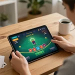 Player enjoying a live blackjack game on SC88 tablet, reflecting strategic online gambling