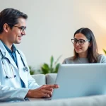 Engaging in an online doctor visit without insurance from the comfort of home with a caring healthcare provider.