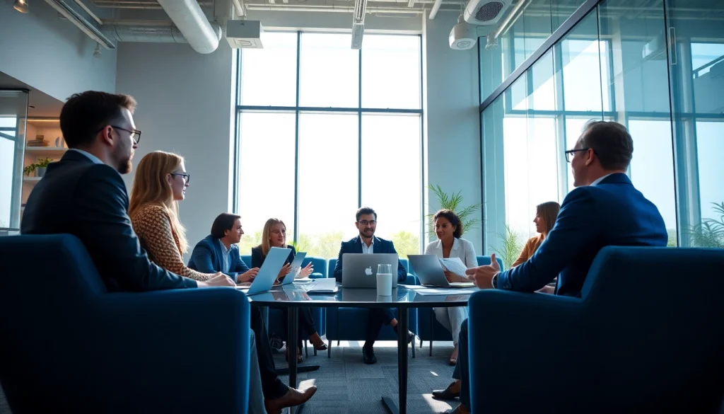 Team collaborating in a vibrant office setting, illustrating the essence of businessabc.net.