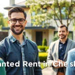 Showcasing guaranteed rent in Chesham, a welcoming landlord interacts with happy tenants beside a modern rental property.