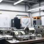 Showcasing aluminum prototypes in a precision machining workshop with intricate designs.