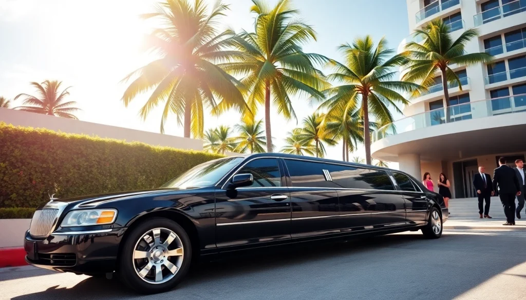 Experience top-notch limo service Miami with a sleek black limo in a luxurious setting.