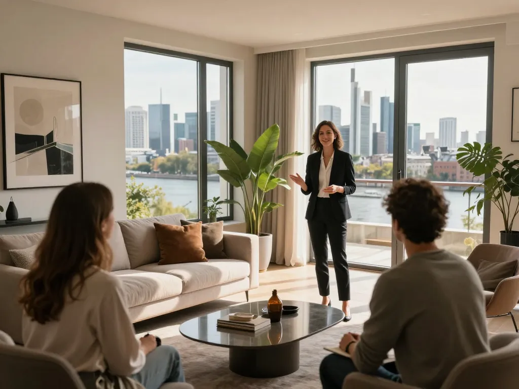 Immobilienmakler Frankfurt Sachsenhausen präsentiert Käufern eine Luxuswohnung in modernem Ambiente.