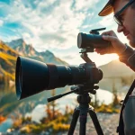 Capture stunning views with the Insta360 X5, showcasing its sleek design and photography features.