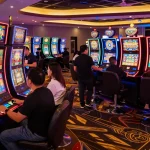 Dynamic scene of players enjoying slot gacor 777 games under vibrant casino lights, capturing excitement and energy