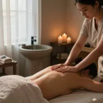 Relaxing treatment room for 잠실스웨디시 massage with soothing ambiance and aromatherapy.