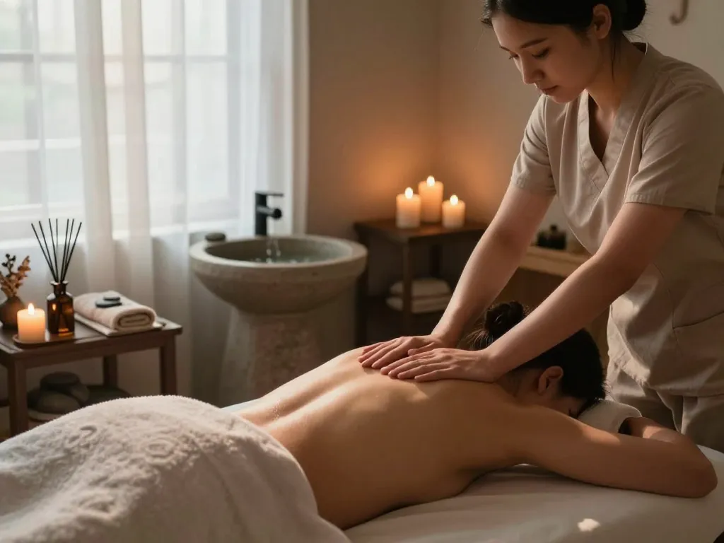 Relaxing treatment room for 잠실스웨디시 massage with soothing ambiance and aromatherapy.