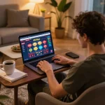 Engaging with 88clbgo online casino setup at home, emphasizing responsible gaming strategies.