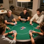 Players engaged in an exciting home poker game, showcasing jae888 strategy and camaraderie.