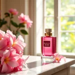 Experience the essence of gucci bloom with a sophisticated bottle surrounded by blooming flowers.