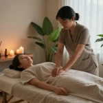 삼산동마사지 session in a tranquil spa with soothing atmosphere and calming elements.