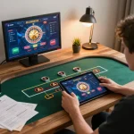 Engaged player using ilvidx app for live dealer roulette, showcasing a cozy gaming environment