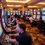 Players enjoying slot Jepang machines in a lively casino atmosphere with vibrant lighting.