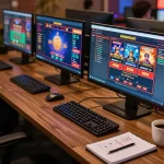 Engaging online gaming showcase with 888VI games displayed on multiple screens, promoting strategic gameplay.